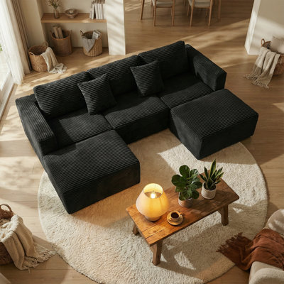 Boneless 110" Cloud Modular Sectional Sofa with 2 Ottomans | Modern Minimalist Upholstered U-Shaped Couch | Deep-Seat Corner Sofa for Living Room | No Assembly Required