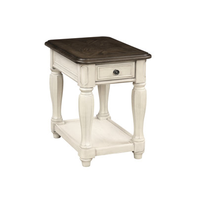 Table de chevet antique blanche et brune avec rangement - construction, style classique, tablette avec tiroir
