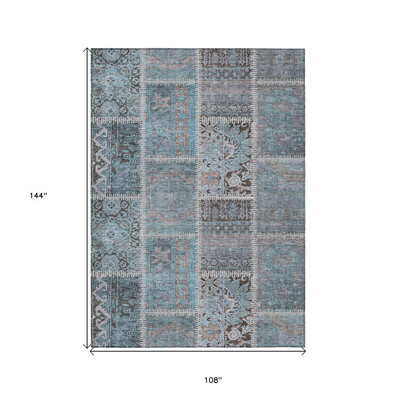 Tapis bleu sarcelle 9 pi x 12 pi bleu turquoise et beige