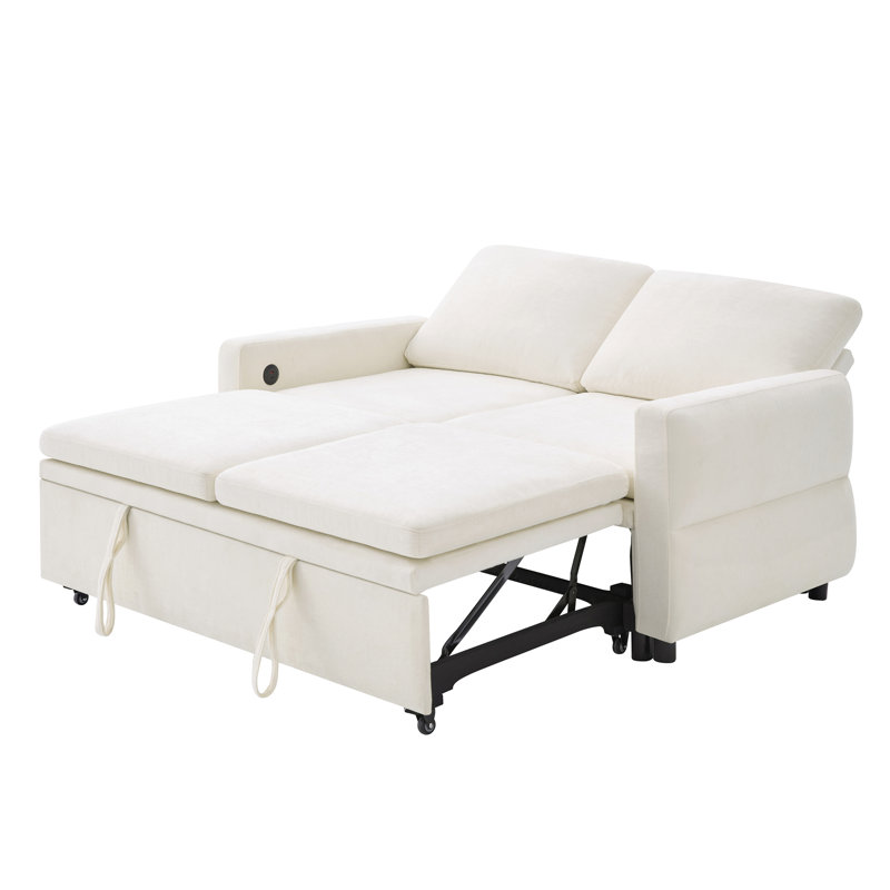 Canapé-lit convertible avec dossier réglable et ports USB, parfait pour les petits espaces et la vie moderne, Chenille beige