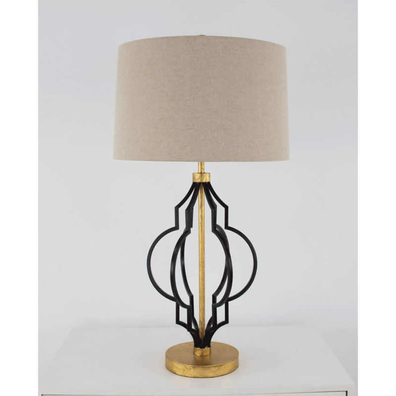 Luna Table Lamp, Black/Gold Leaf, Off White