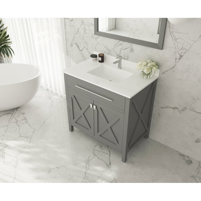 Ensemble de meuble-lavabo simple 36 po Pyles, Quartz blanc, Gris