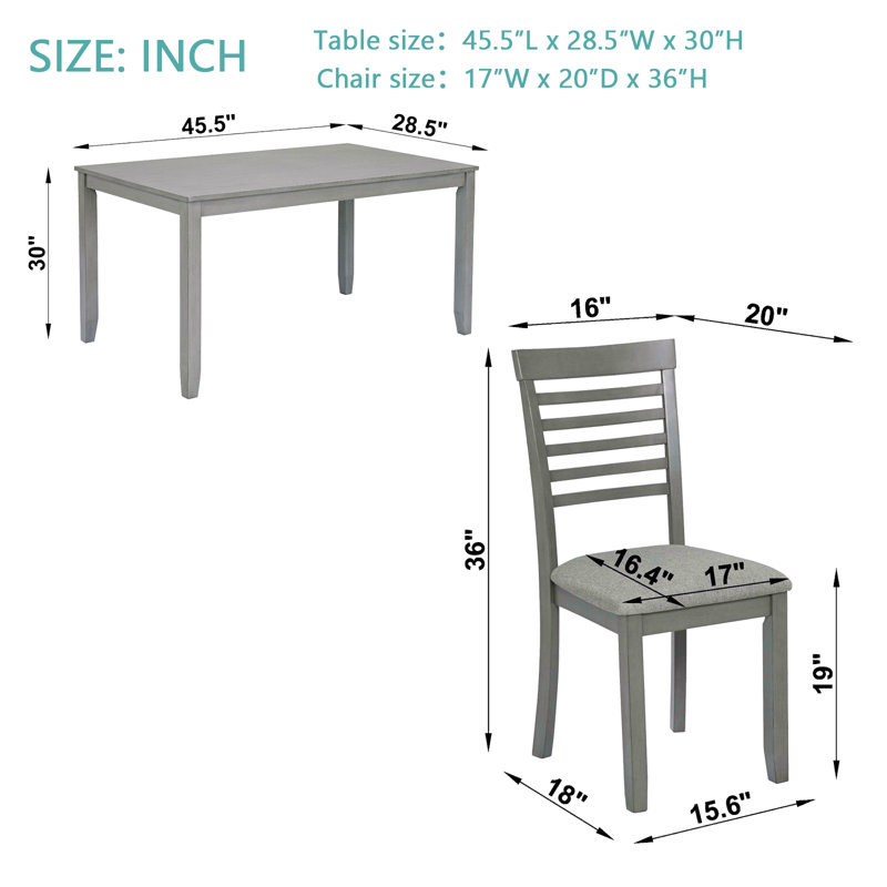 Ensemble de salle à manger moderne 5 pièces, table de salle à manger rectangulaire en bois avec 4 chaises rembourrées pour la cuisine et la salle à manger