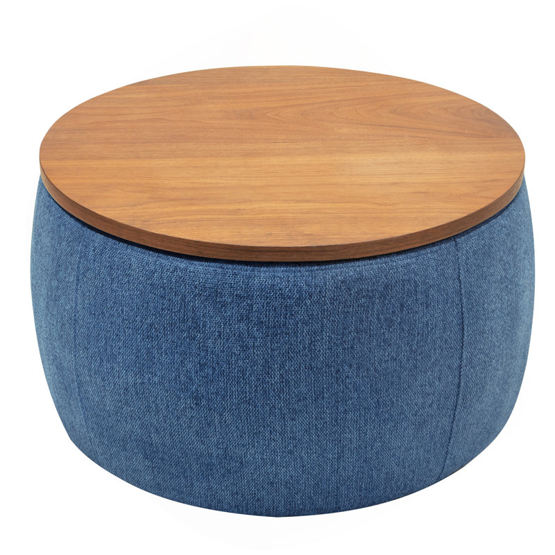 Round Storage Ottoman, 2 In 1 Function, Work As End Table And Ottoman (Only One Ottoman), Navy