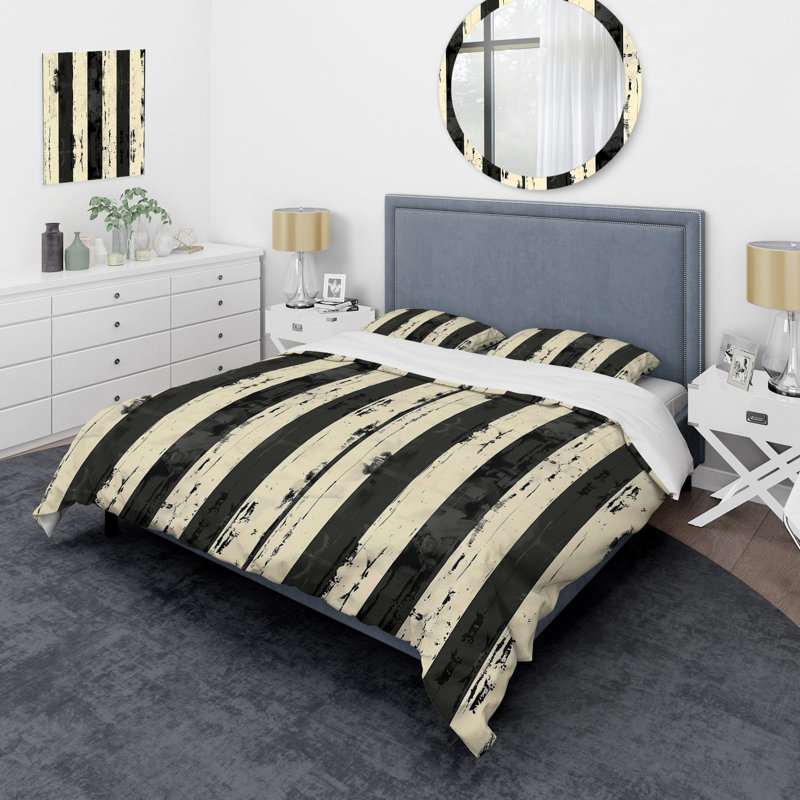 Ensemble de housse de couette transitionnel noir et blanc Pinstripe III, Housse de couette très grand et 2 très grandes t