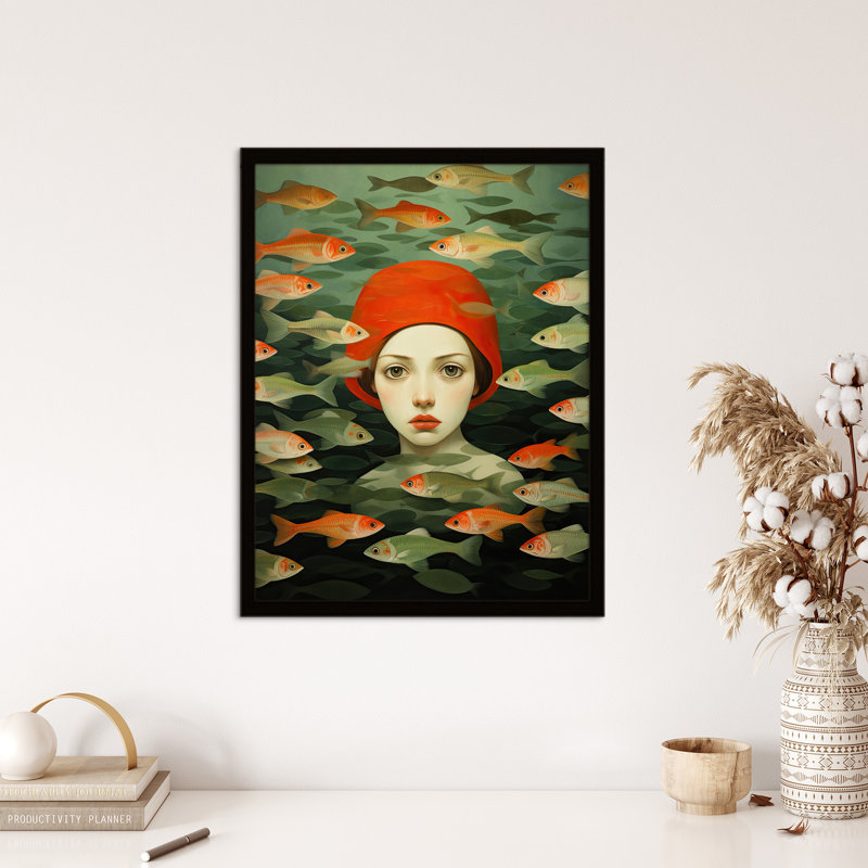 Gone Fishing Goldfish Red Green Bathroom - Single Picture Frame Print