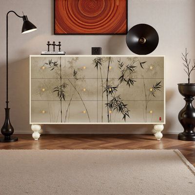 Solid Wood 6-Drawer Chest with Retro Bamboo Design