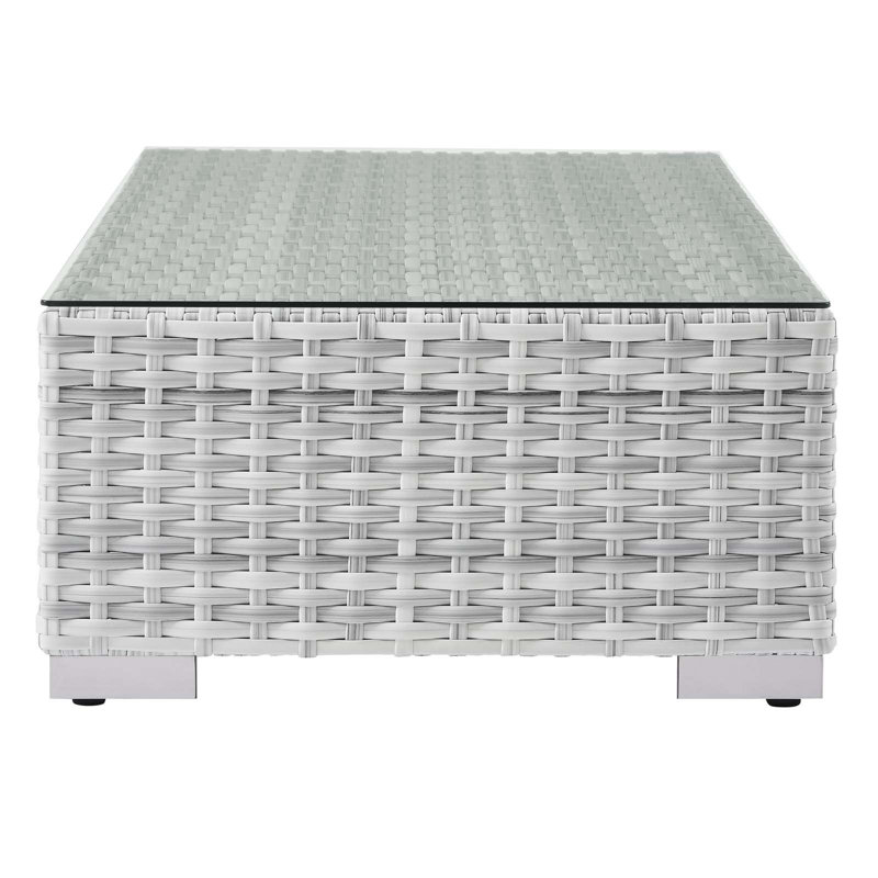 Convene Light Gray Wicker Outdoor Coffee Table with Glass Top