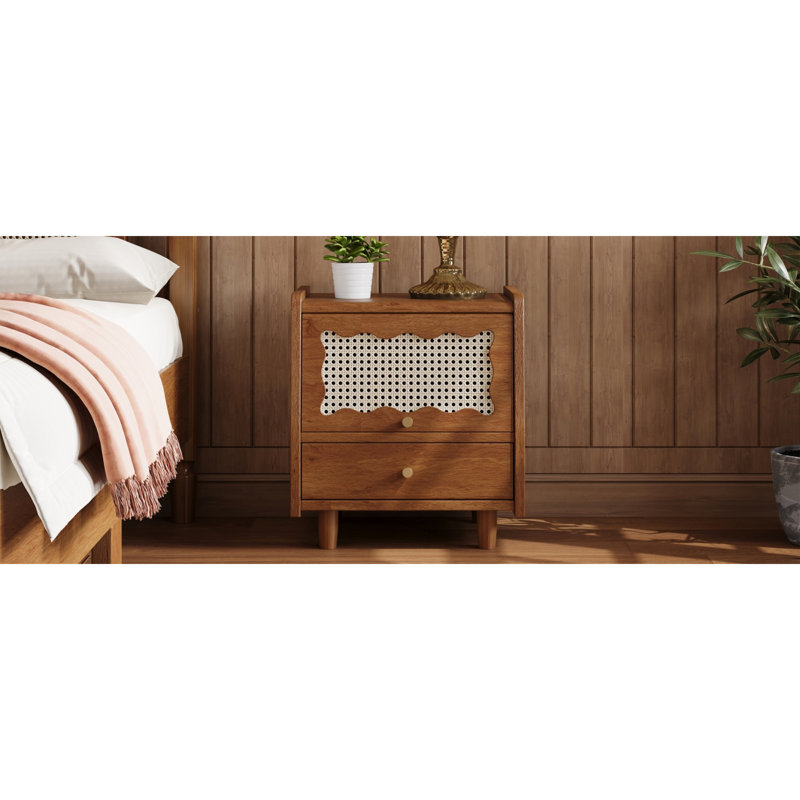 Mobilier de chambre à coucher spacieux en bois et rotin avec table de chevet minimaliste