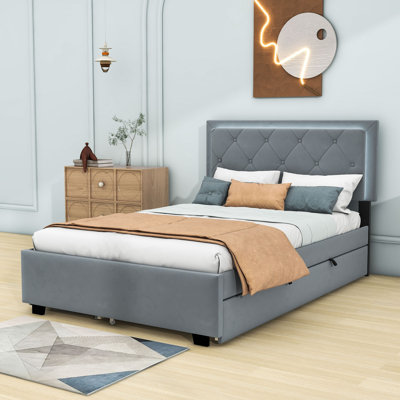 Dieudonne 2 Drawers Upholstered Platform Bed with Trundle and LED -  Brayden StudioÂ®, FE9A7F8A17F94B1080DF70FEBA95A17A