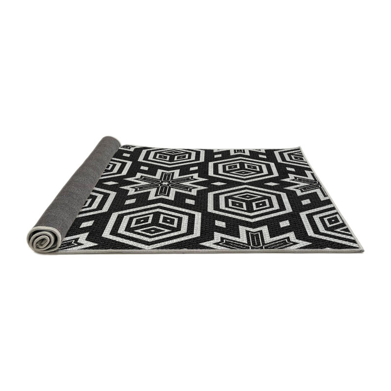 Tapis décoratif géométrique noir port Morris, Rond 7 pi