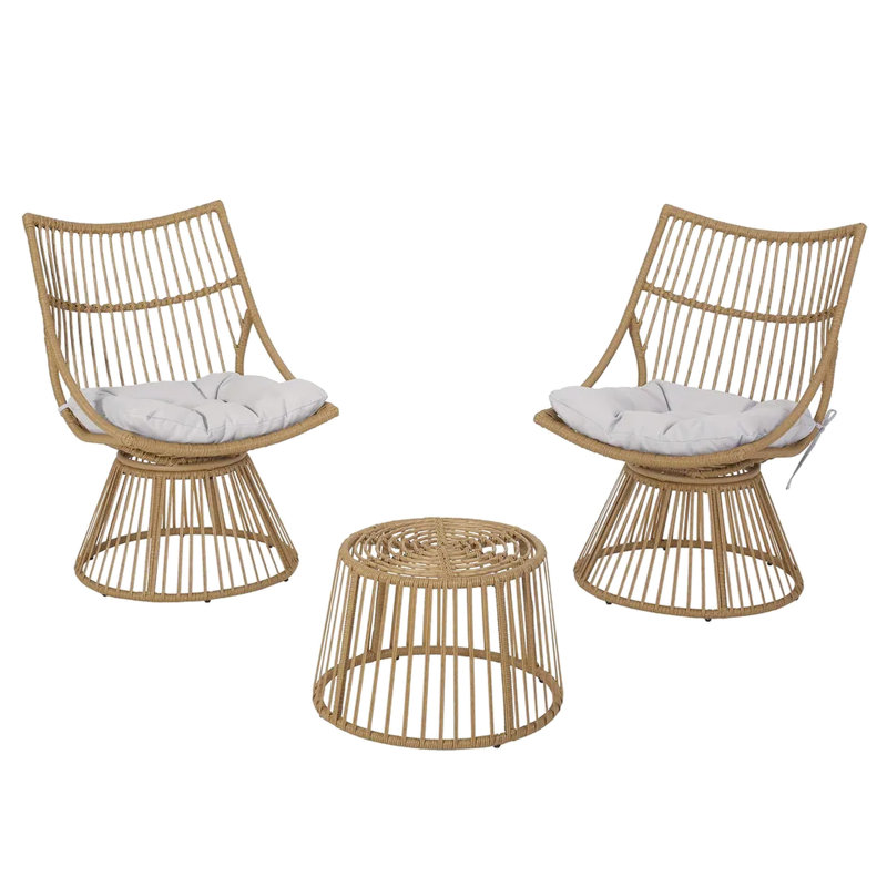 Faux Chair With Side Table - Brown Iron Frame, Waterproof Club And Pe , Brown, Cushioned