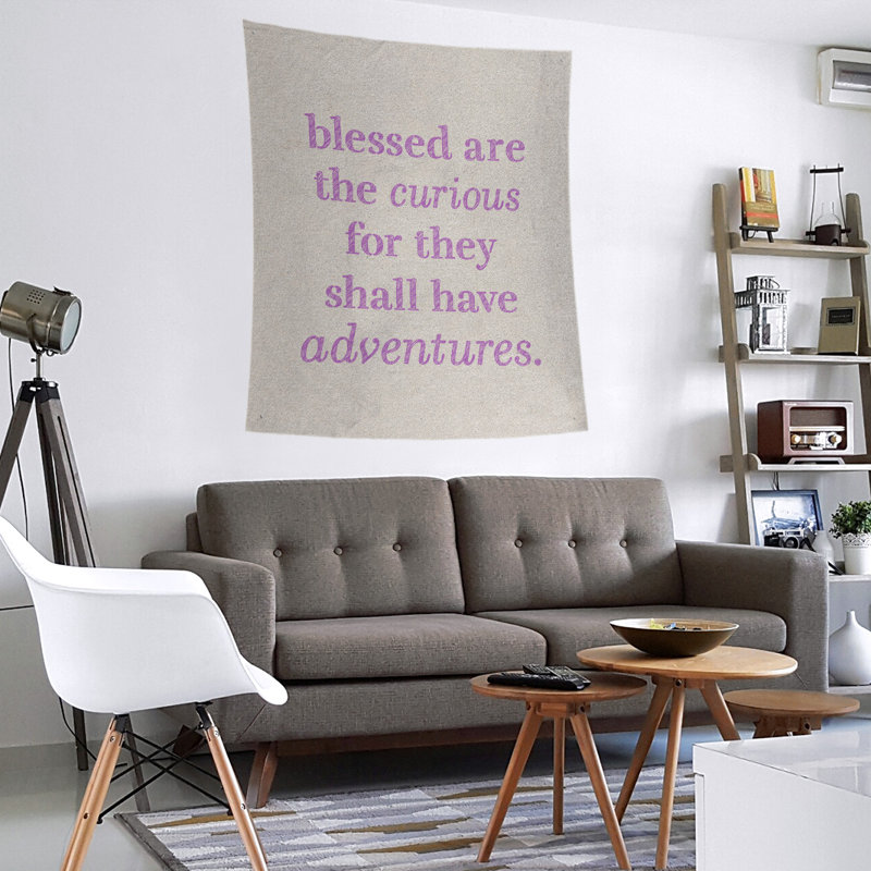 Tapisserie citation manuscrite en polyester, H 27,5 po x l 37,5 po, Blanc / violet
