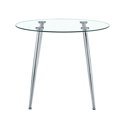 Table de salle à manger ronde en verre avec pieds en métal argenté pour une maison, 36 pouces de largeur et de profondeur, 30 pouces de hauteur, 37,79 lb, assemblage sans effort, crée un environnement moderne, installation sur le dessus transparent, large, haut, simple