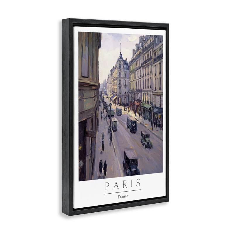 Cadre flottant scène vintage Paris Streets, design par Petal Prints Design, H 25 po x l 17 po, Cadre flottant noir de jais