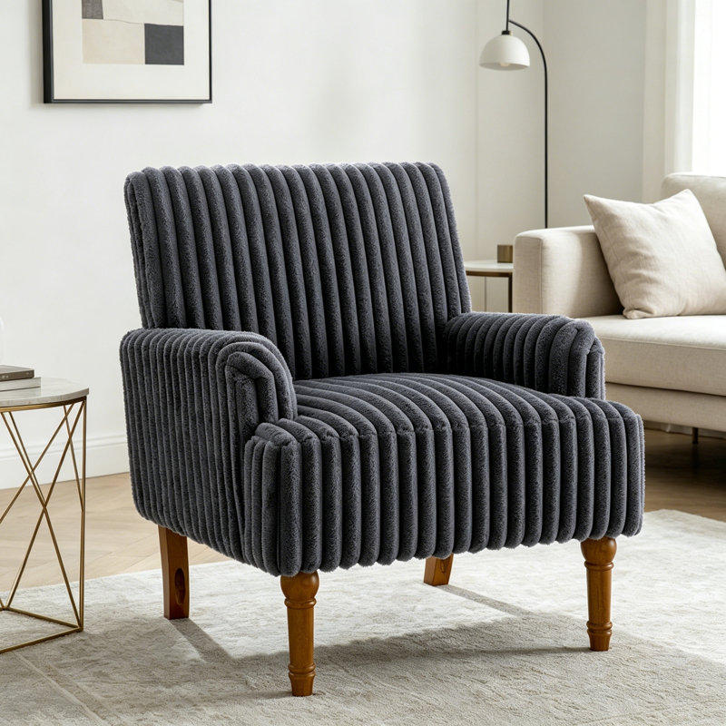 Chaise d'appoint en velours côtelé avec pieds en bois robustes, Dark Grey