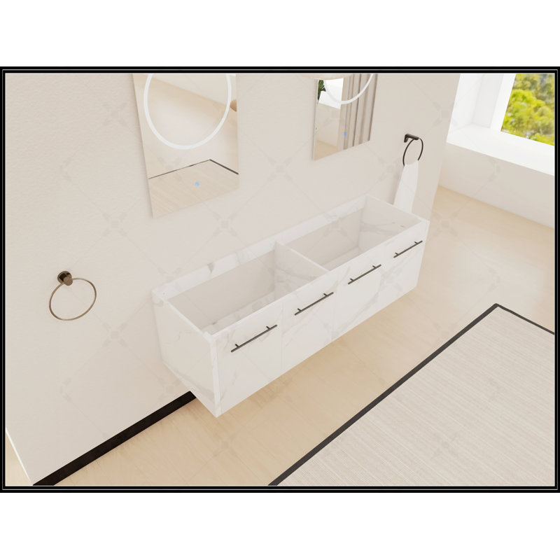 Meuble-lavabo mural de 60 po avec portes à fermeture en douceur et beaucoup de rangement, parfait pour les salles de bain modernes