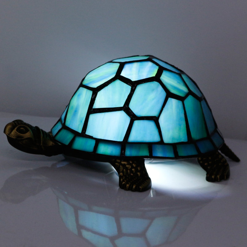 Petite lampe de table tortue en verre teinté Tiffany, Bleu / vert