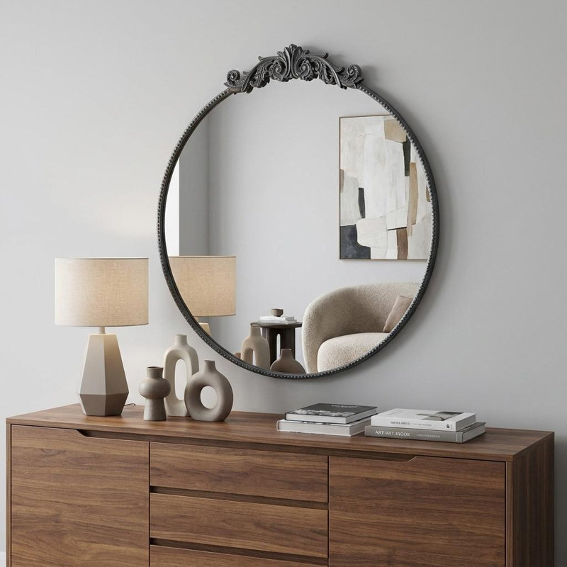 Round Mirror,Wall Mirror,Living Room Mirror,Bedroom Mirror, Black, 39" x 36"