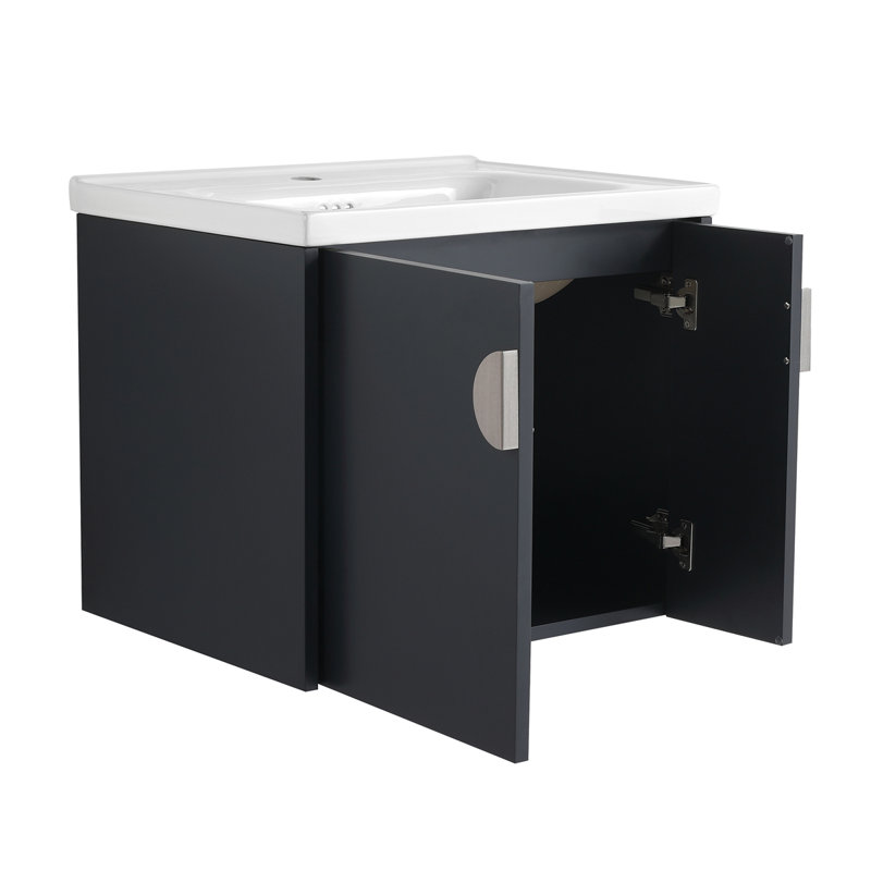 Meuble-lavabo 24 po avec lavabo, pour petite salle de bain, meuble-lavabo avec porte à fermeture en douceur, Noir / argenté
