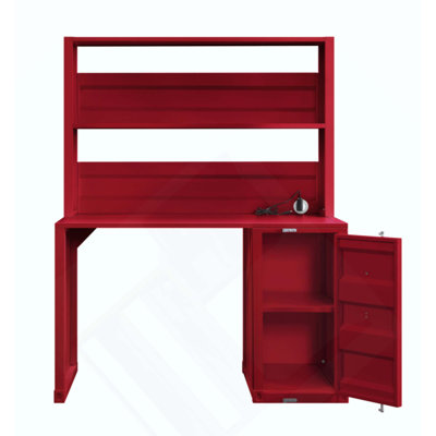 Bureau d'écriture avec huche, rangement spacieux et structure en métal durable pour la maison ou le bureau