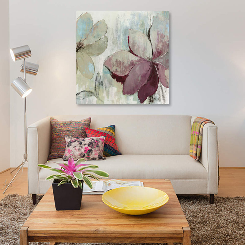 « drippy floral ii », reproduction sur toile, H 48 po x l 48 po x P 1,5 po, Pas de tapis, Toile tendue