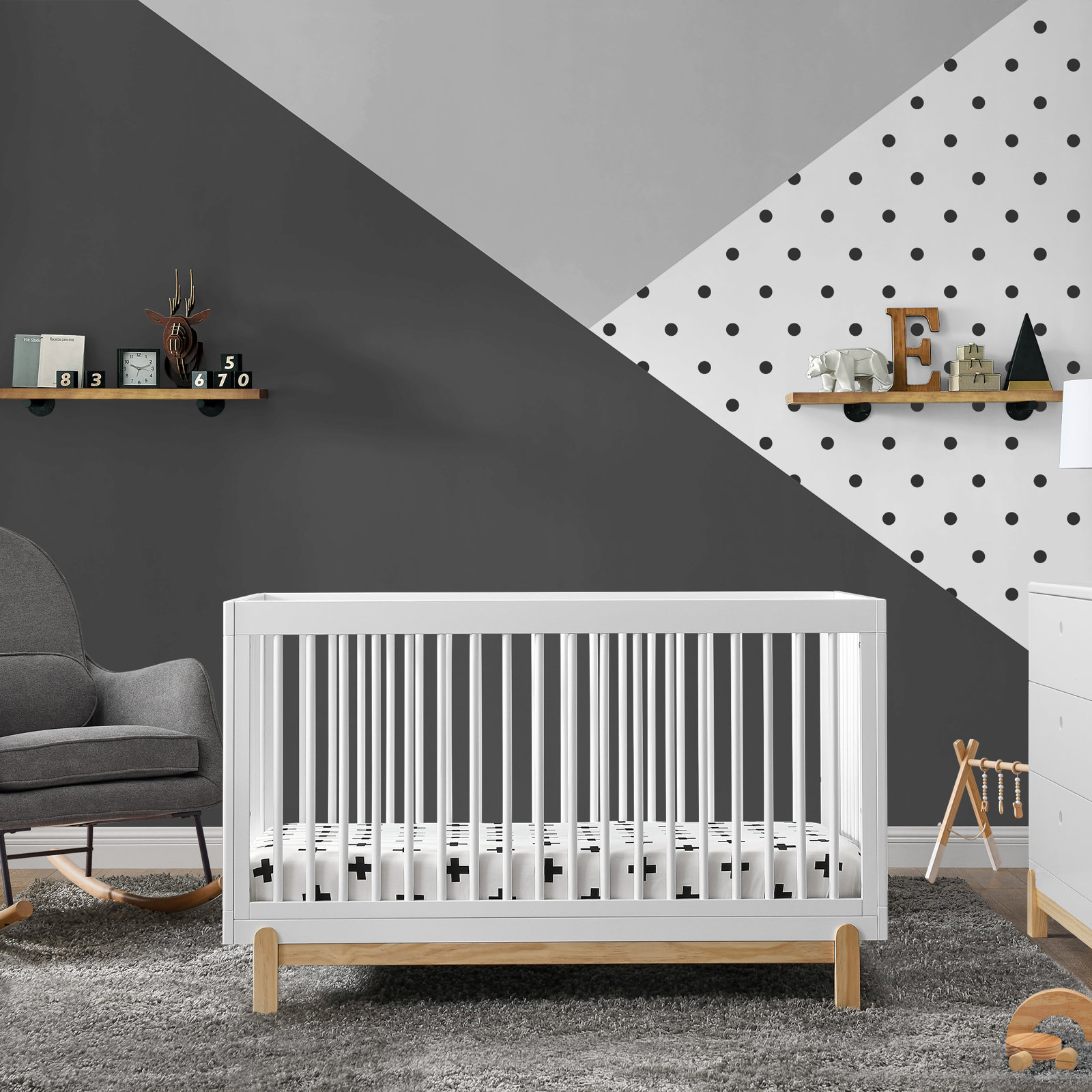 Poppy Pine 4-in-1 Convertible Crib, Bianca White