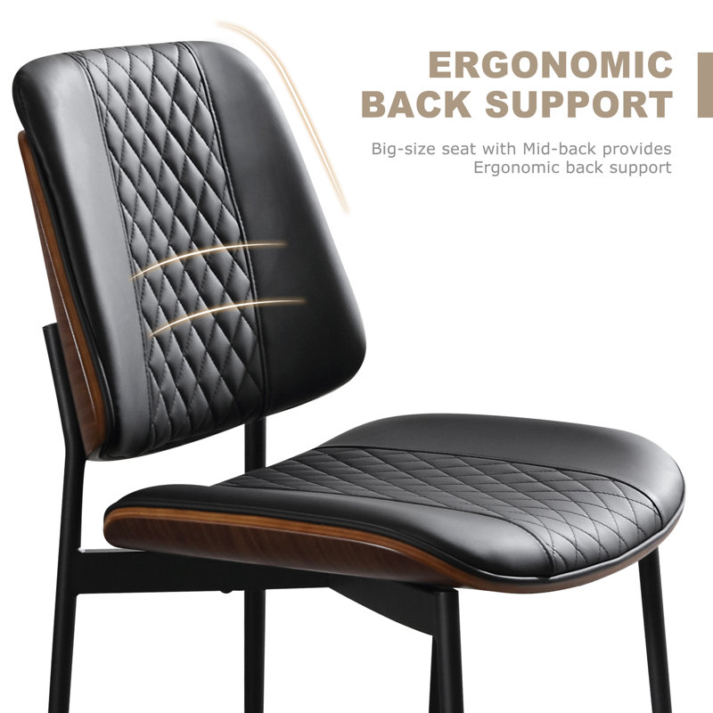 Black Faux Leather Upholstered Side Chairs with Metal Legs, Set of 2