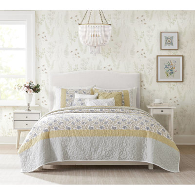 Courtepointe Dawn, jaune, très grand / très grand, ensemble de literie 6 pièces en coton, avec coussins décoratifs