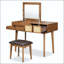 Ensemble coiffeuse classique en bois avec miroir rabattable et tabouret