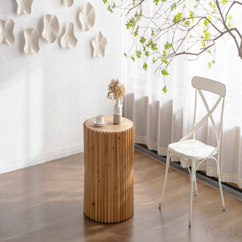 Table d'appoint cylindrique rétro - Design en relief à texture verticale - Moderne