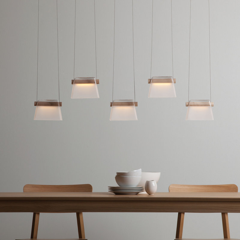 Cowbell 5 - Light Kitchen Island Geometric LED Pendant, Black, Clear Glass with Frosted Diffuser