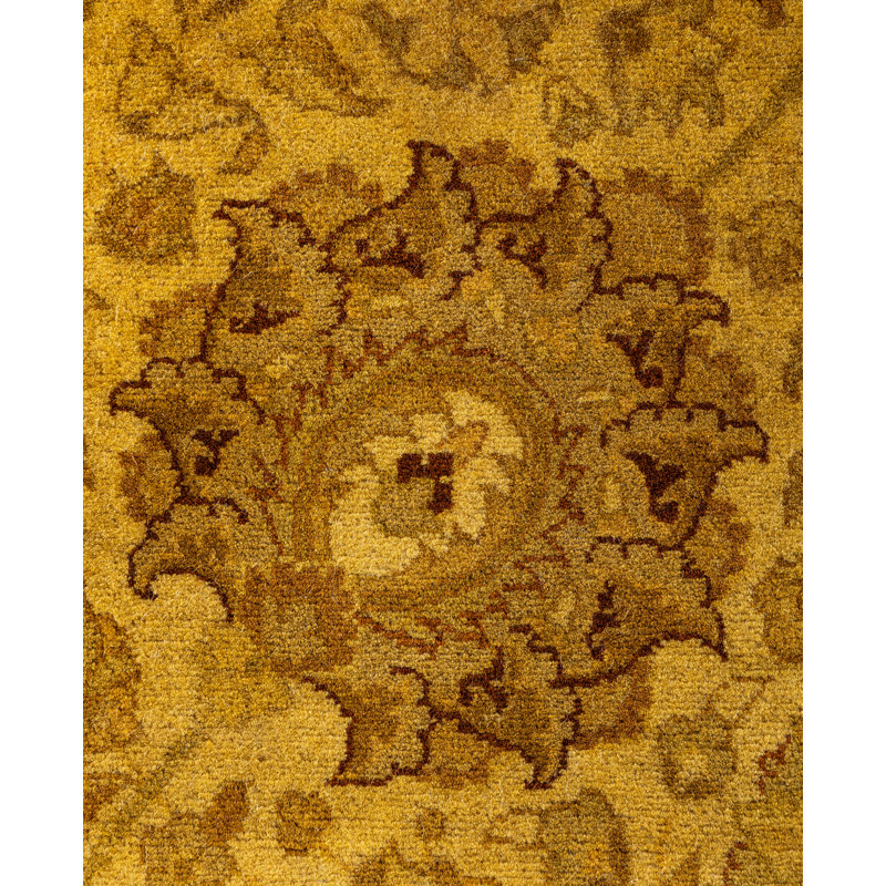 Overdyed Hand-Knotted Wool Modern-Contemporary Yellow Runner 3' 2" x 9' 5"