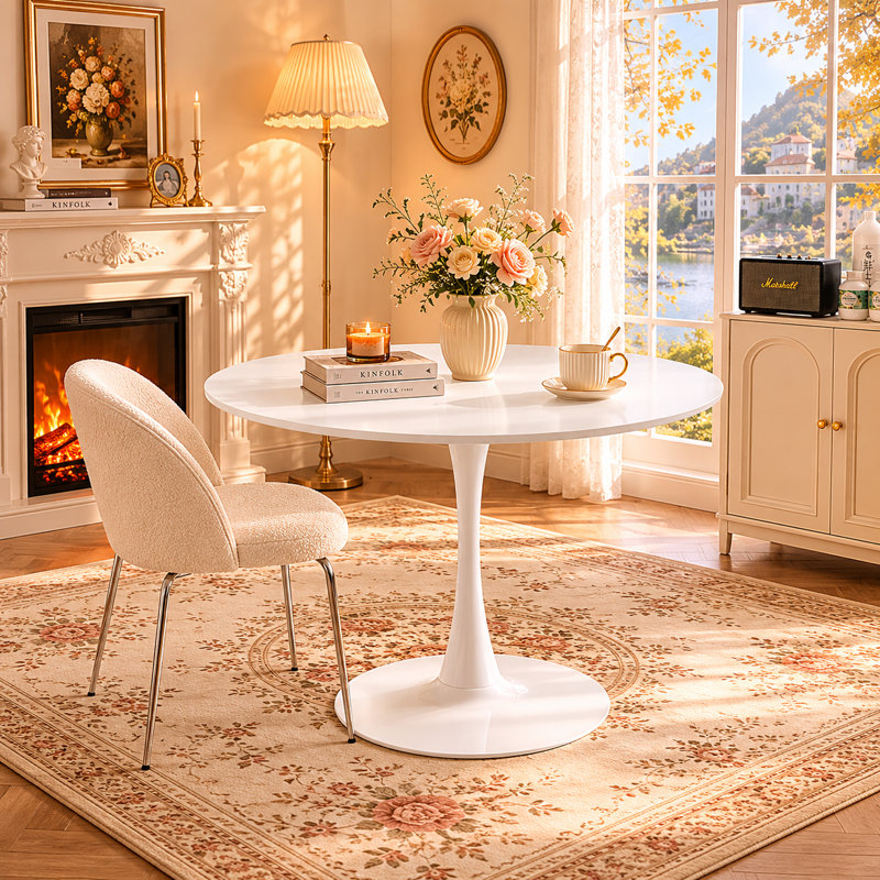 Table de salle à manger ronde blanche avec piédestal, H 28,74 po x L 42,12 po x l 42,12 po, White