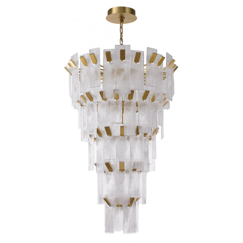 Belmont 40"w 5-tier Pendant In Aged Golden Brass/textured Glass