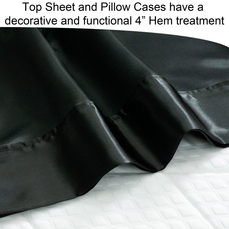 Smooth Satin BedTite Tight Grip Sheet Set, Black, Queen