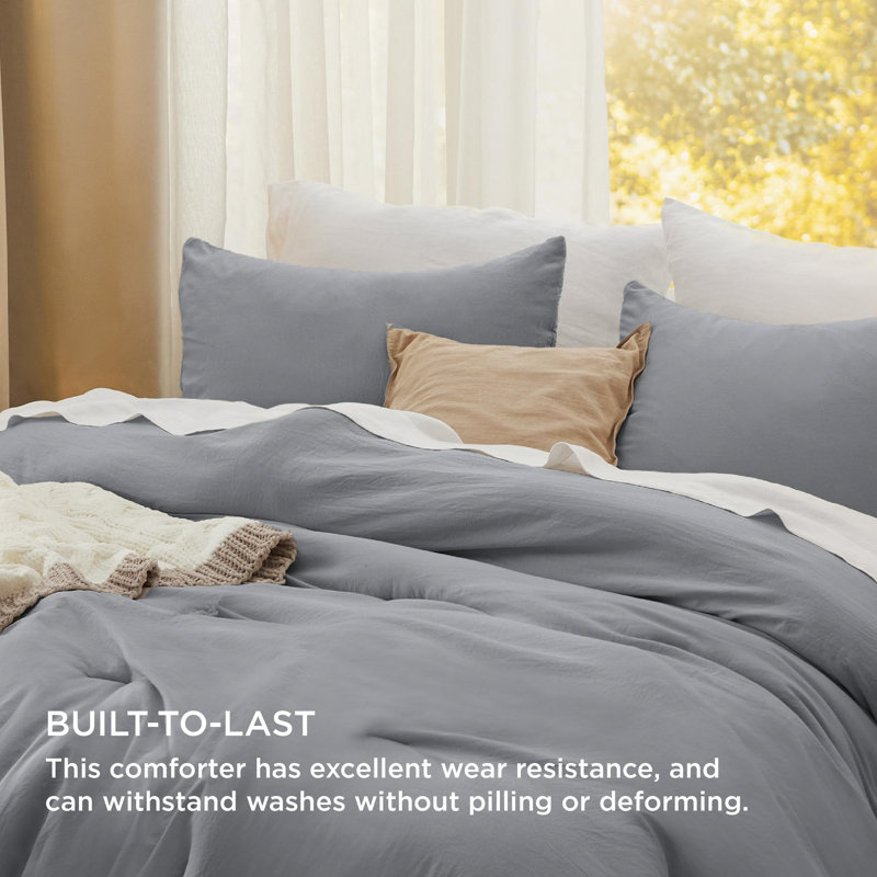 Bedsure Reversible Prewashed Comforter Set, King Comforter + 2 Standard Pillowcases, Grey