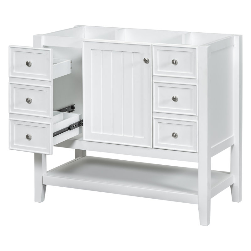 Meuble-lavabo 36 po avec lavabo, armoire à une porte, trois tiroirs et tablette ouverte, Blanc