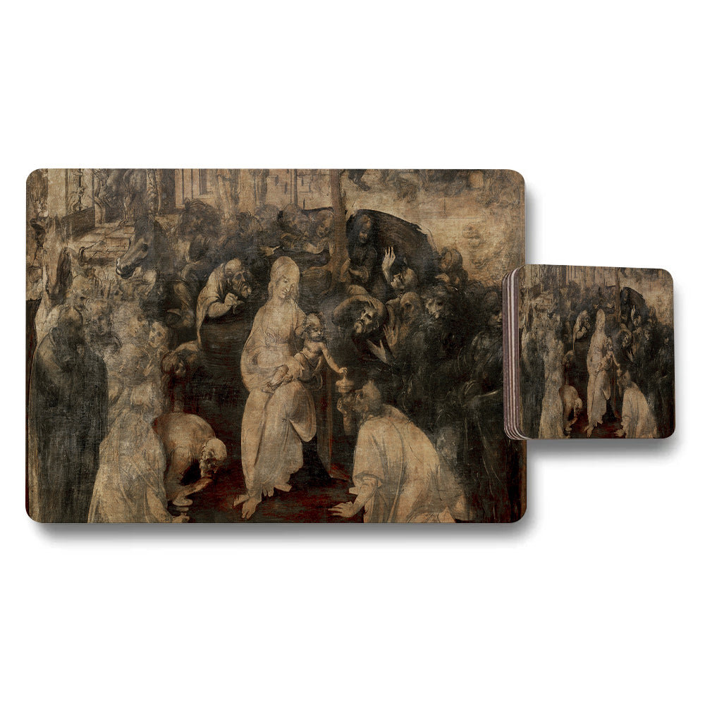 Placemat Coaster Set With Classic Religious Artwork Print
