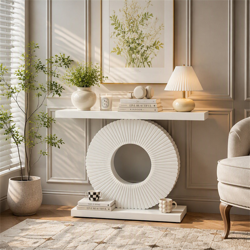 Canapé moderne en bois avec base géométrique, Blanc / Blanc, Blanc / Blanc, Blanc