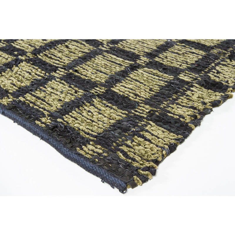 Tapis d'intérieur tissé à la main Lee-Abele, motif géométrique vert et noir, en jute et sisal, Rectangle 5 pi x 7 pi 6 po