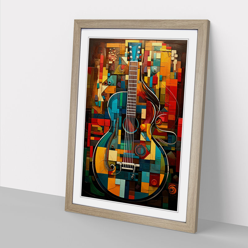 Guitar Orphism - Single Picture Frame Print on Wood, Oak Framed, 64cm H x 46cm W