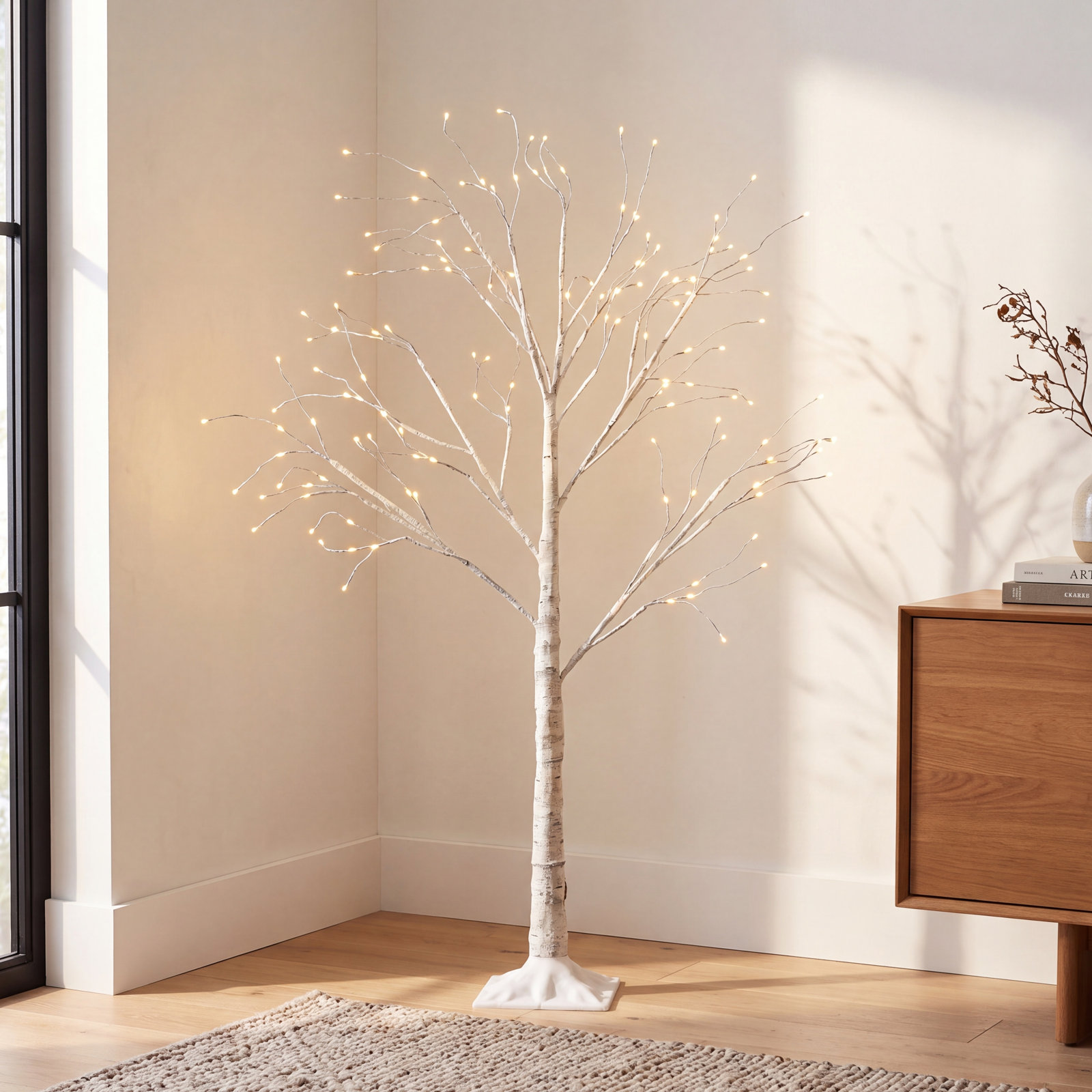4' Snowy Artificial Lighted Birch Tree