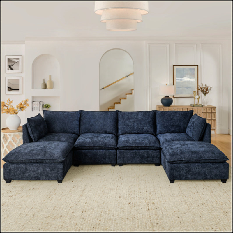 Canapé modulaire Comfy Cloud Couch 4 places avec 2 repose-pieds, canapé-lit en chenille et siège profond avec coussins décoratifs pour le salon