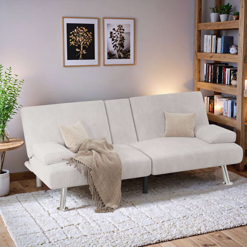 Preas 65'' Upholstered Convertible Sofa, White