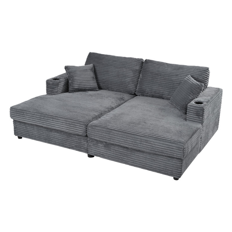 Canapé-lit modulaire surdimensionné 86,5 po avec 2 ports USB, 2 porte-gobelets et 2 coussins décoratifs, Gris