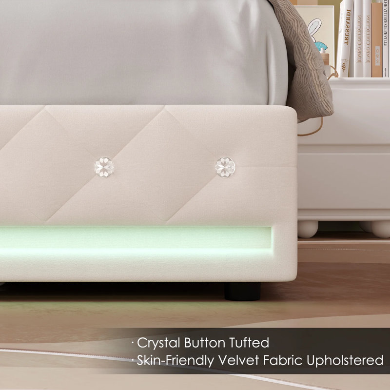 Glastonbury Upholstered Wingback Bed, 4 Drawers Storage Bed with LED Light