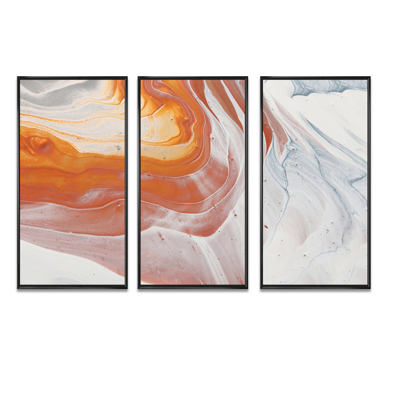 Orange orange, blanc et marbre gris, reproduction d'art sur toile 3 pièces, Noir, H 28 po x l 36 po
