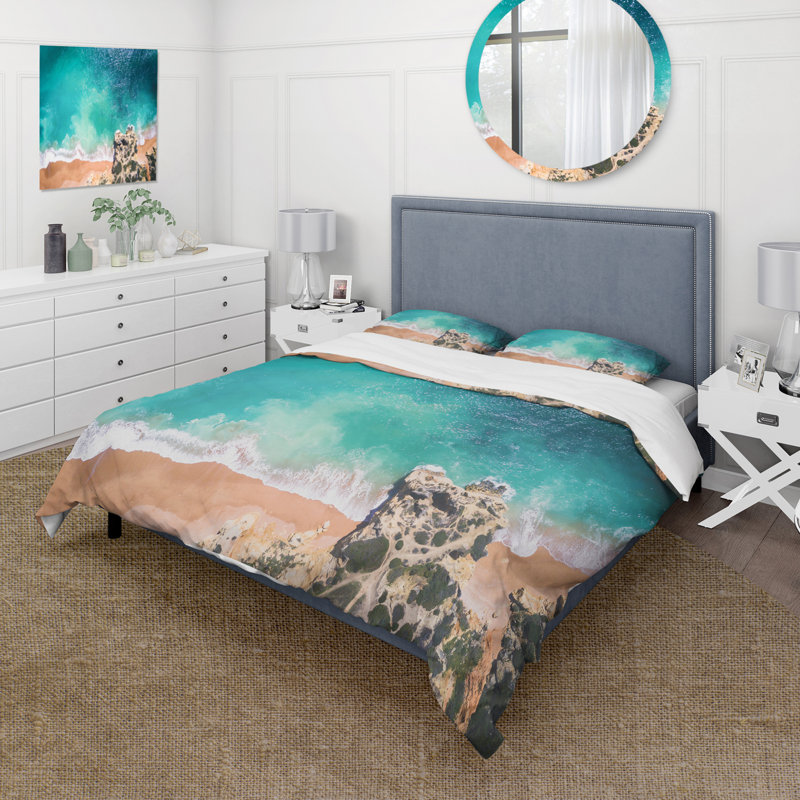 Ensemble de housse de couette en microfibre turquoise / sable / gris foncé Asunta