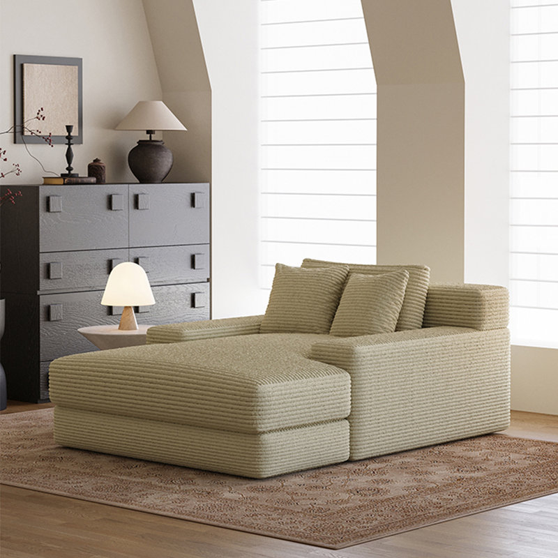 Méridienne simple en velours côtelé, Beige